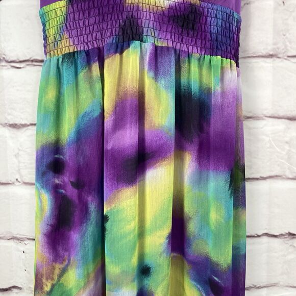 Candies Womens Sz L Maxi Dress V Neck Purple Green Blue Pullover Party Beach - Picture 4 of 11